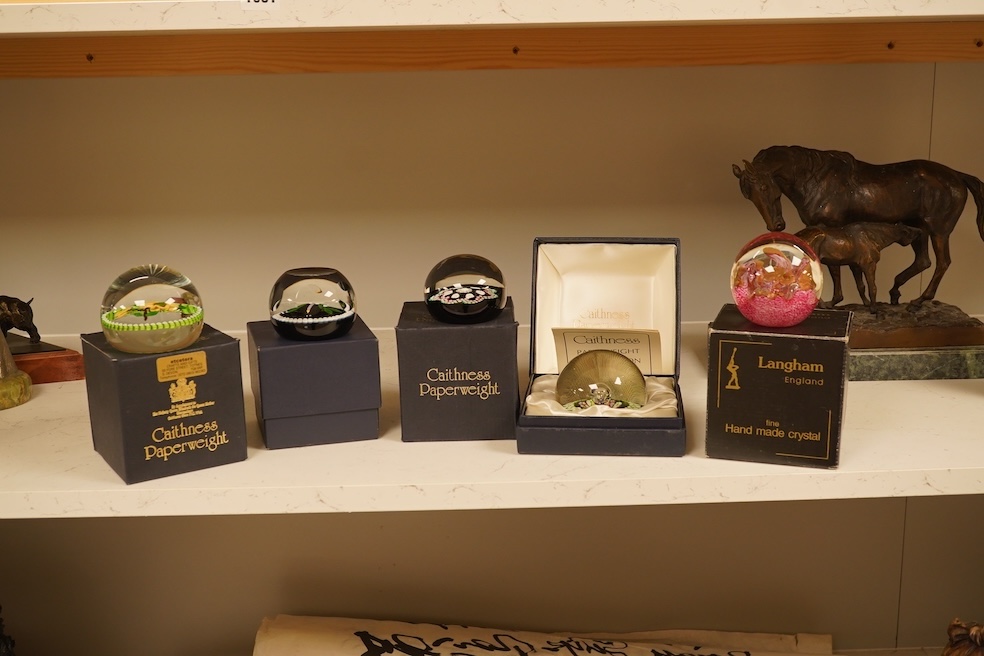 Four Caithness boxed paperweights to include ‘Garland’ and boxed Langham paperweight